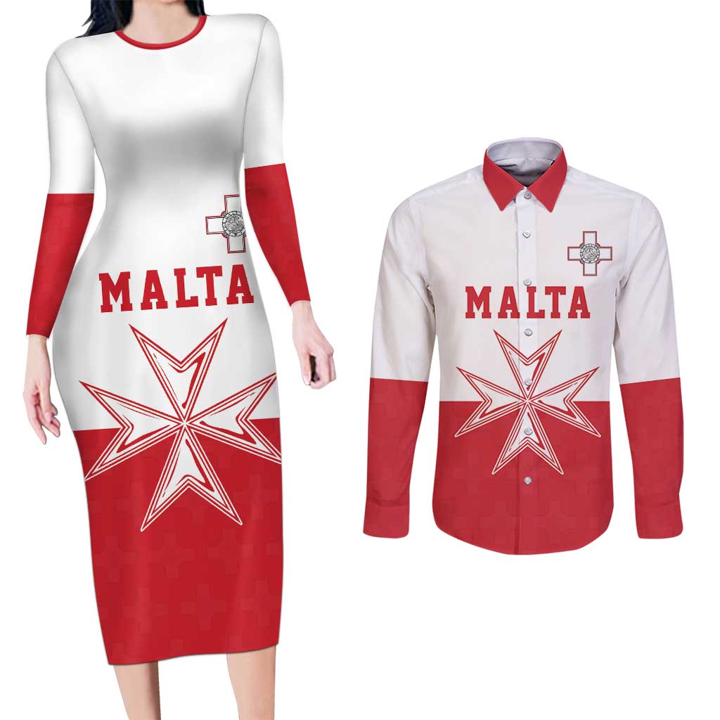 Custom Malta Football Couples Matching Long Sleeve Bodycon Dress and Long Sleeve Button Shirt Tim nazzjonali tal-futbol ta Malta