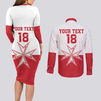 Custom Malta Football Couples Matching Long Sleeve Bodycon Dress and Long Sleeve Button Shirt Tim nazzjonali tal-futbol ta Malta