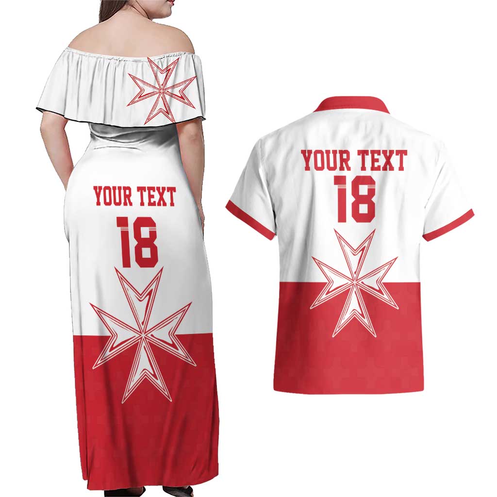 Custom Malta Football Couples Matching Off Shoulder Maxi Dress and Hawaiian Shirt Tim nazzjonali tal-futbol ta Malta