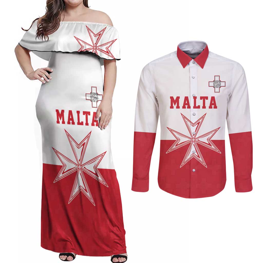 Custom Malta Football Couples Matching Off Shoulder Maxi Dress and Long Sleeve Button Shirt Tim nazzjonali tal-futbol ta Malta
