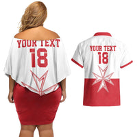 Custom Malta Football Couples Matching Off Shoulder Short Dress and Hawaiian Shirt Tim nazzjonali tal-futbol ta Malta