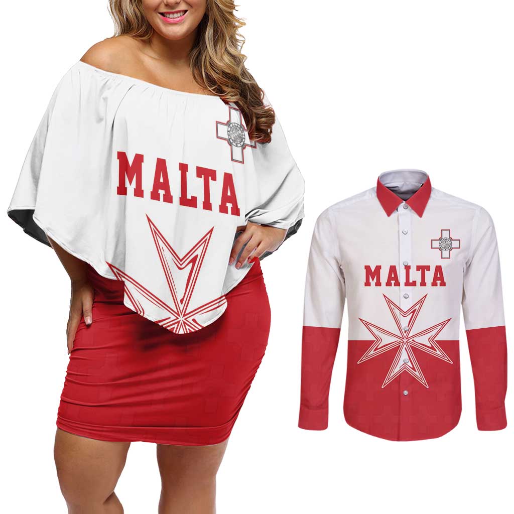 Custom Malta Football Couples Matching Off Shoulder Short Dress and Long Sleeve Button Shirt Tim nazzjonali tal-futbol ta Malta