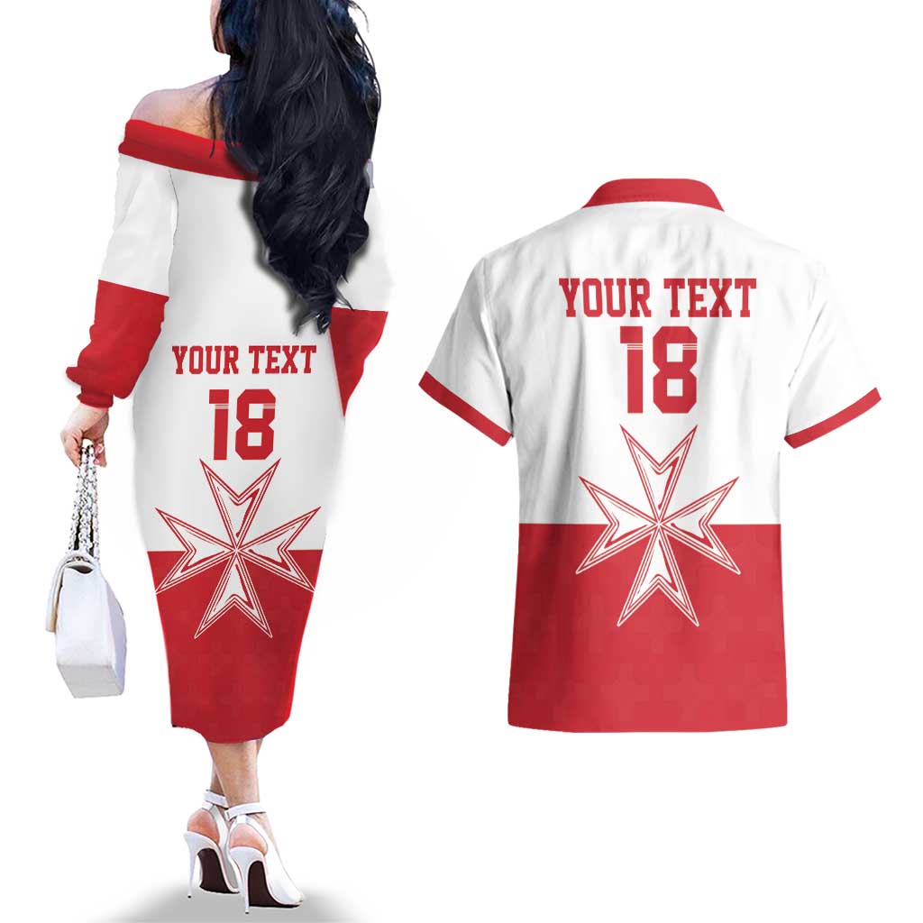 Custom Malta Football Couples Matching Off The Shoulder Long Sleeve Dress and Hawaiian Shirt Tim nazzjonali tal-futbol ta Malta