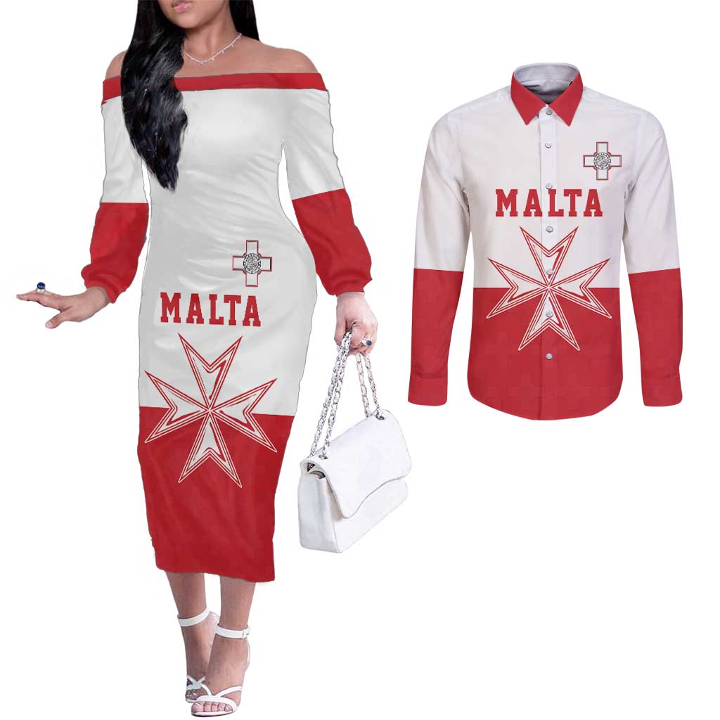 Custom Malta Football Couples Matching Off The Shoulder Long Sleeve Dress and Long Sleeve Button Shirt Tim nazzjonali tal-futbol ta Malta