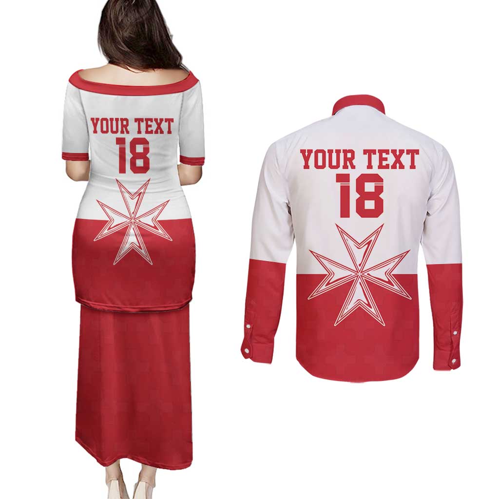 Custom Malta Football Couples Matching Puletasi and Long Sleeve Button Shirt Tim nazzjonali tal-futbol ta Malta