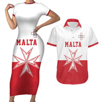 Custom Malta Football Couples Matching Short Sleeve Bodycon Dress and Hawaiian Shirt Tim nazzjonali tal-futbol ta Malta