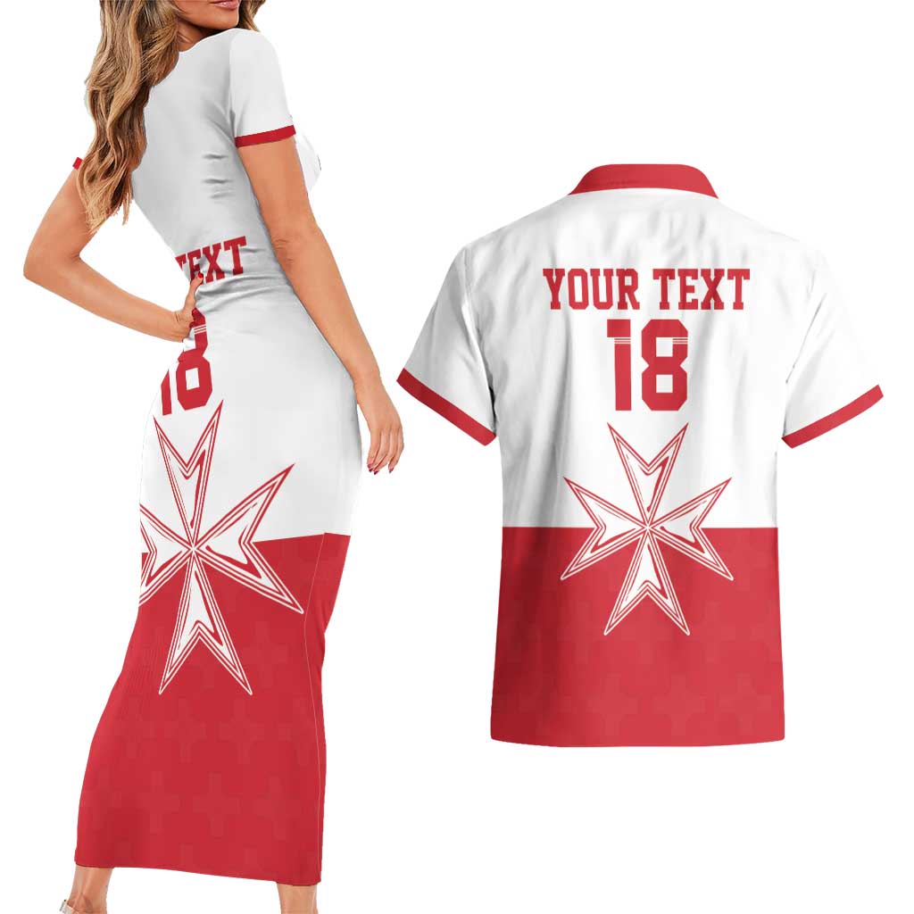 Custom Malta Football Couples Matching Short Sleeve Bodycon Dress and Hawaiian Shirt Tim nazzjonali tal-futbol ta Malta