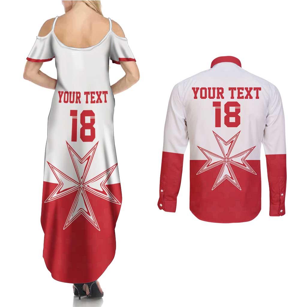Custom Malta Football Couples Matching Summer Maxi Dress and Long Sleeve Button Shirt Tim nazzjonali tal-futbol ta Malta