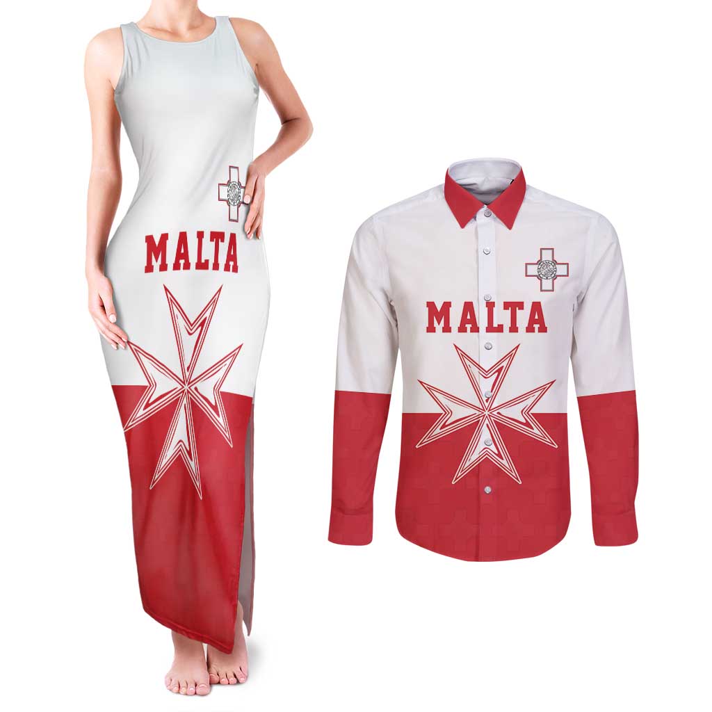 Custom Malta Football Couples Matching Tank Maxi Dress and Long Sleeve Button Shirt Tim nazzjonali tal-futbol ta Malta