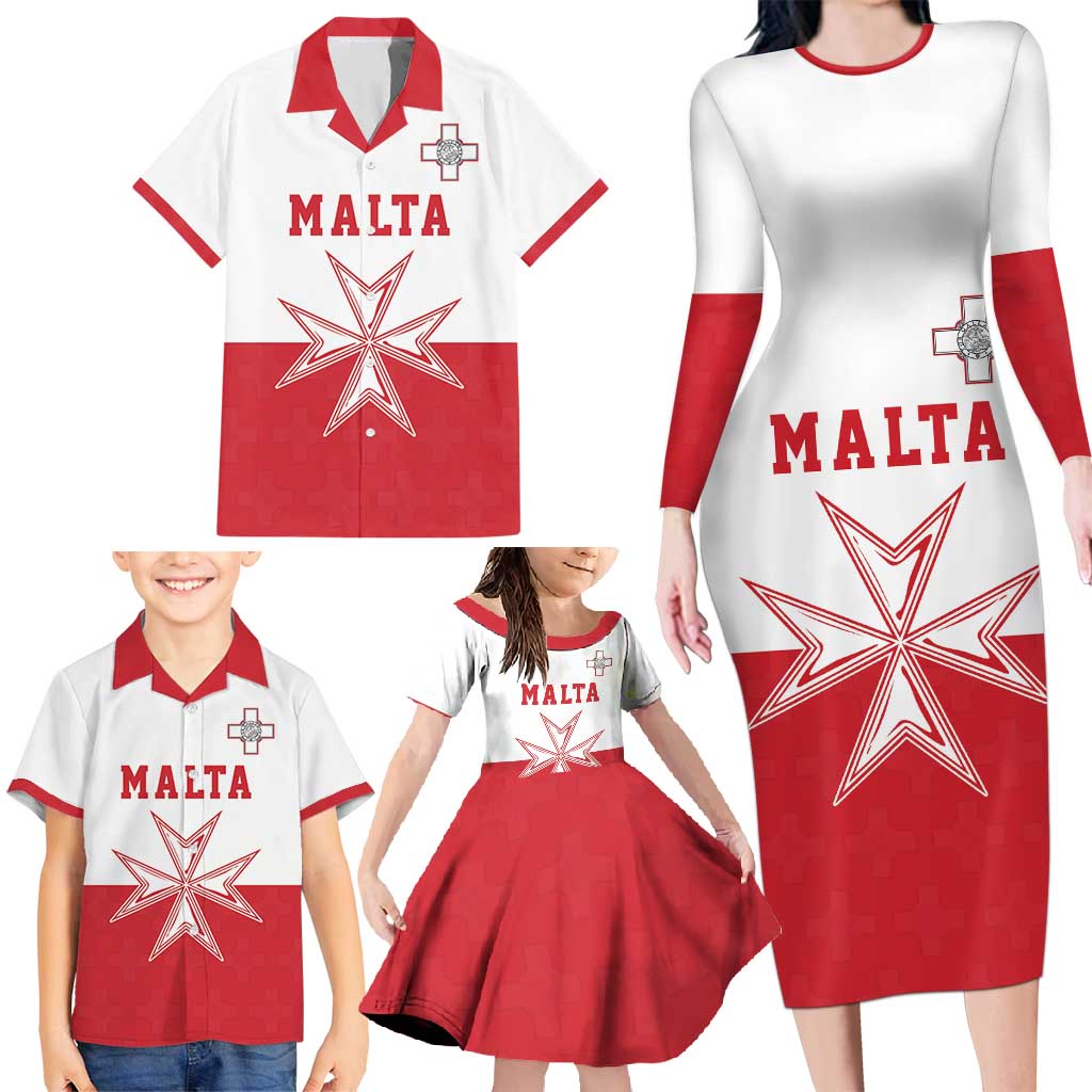 Custom Malta Football Family Matching Long Sleeve Bodycon Dress and Hawaiian Shirt Tim nazzjonali tal-futbol ta Malta
