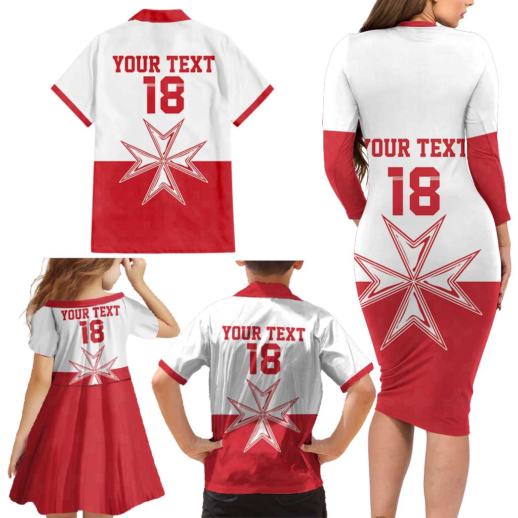 Custom Malta Football Family Matching Long Sleeve Bodycon Dress and Hawaiian Shirt Tim nazzjonali tal-futbol ta Malta