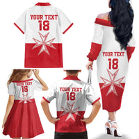 Custom Malta Football Family Matching Off The Shoulder Long Sleeve Dress and Hawaiian Shirt Tim nazzjonali tal-futbol ta Malta