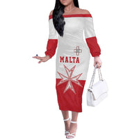 Custom Malta Football Family Matching Off The Shoulder Long Sleeve Dress and Hawaiian Shirt Tim nazzjonali tal-futbol ta Malta