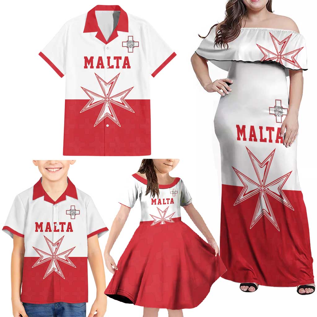 Custom Malta Football Family Matching Off Shoulder Maxi Dress and Hawaiian Shirt Tim nazzjonali tal-futbol ta Malta