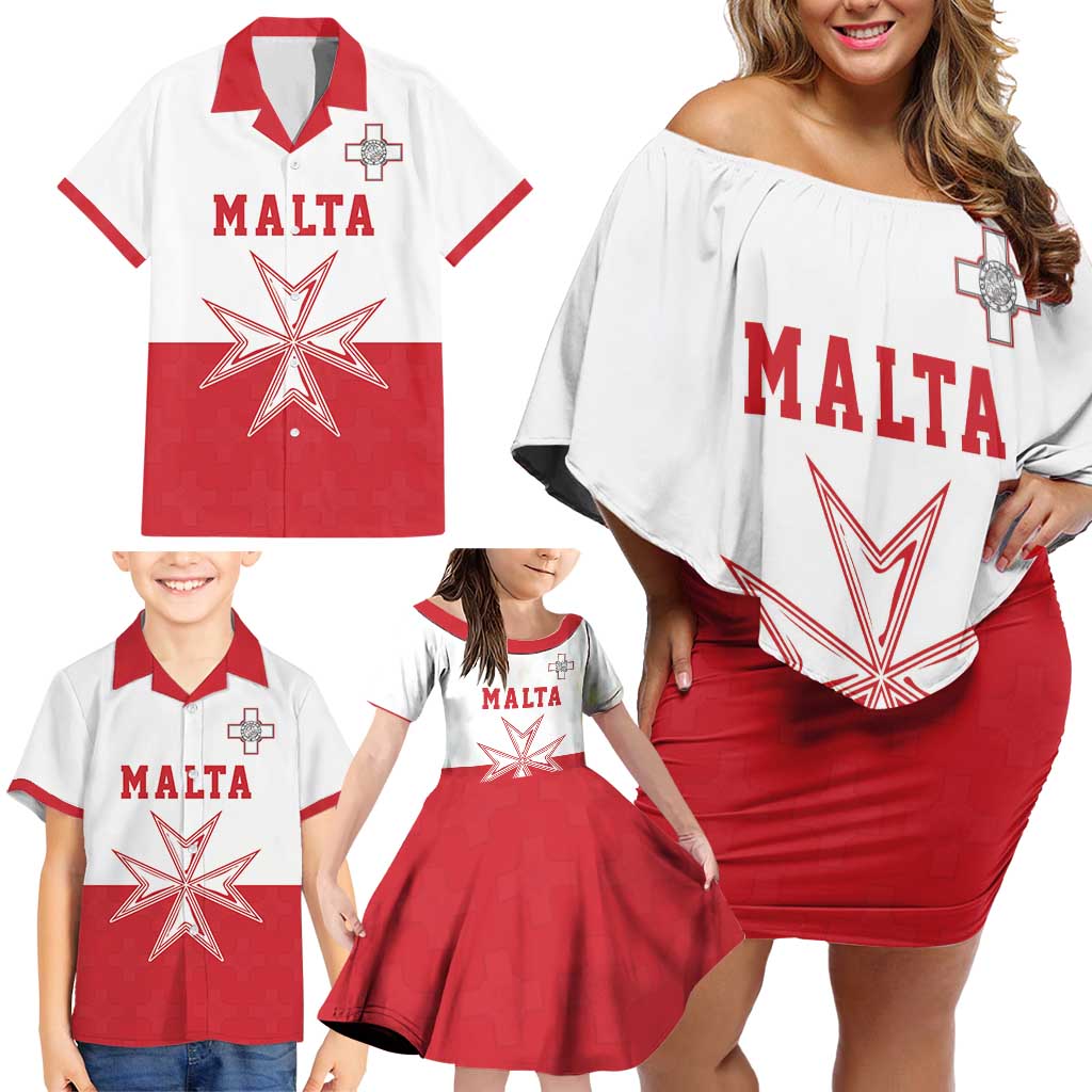 Custom Malta Football Family Matching Off Shoulder Short Dress and Hawaiian Shirt Tim nazzjonali tal-futbol ta Malta