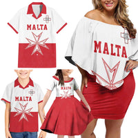 Custom Malta Football Family Matching Off Shoulder Short Dress and Hawaiian Shirt Tim nazzjonali tal-futbol ta Malta