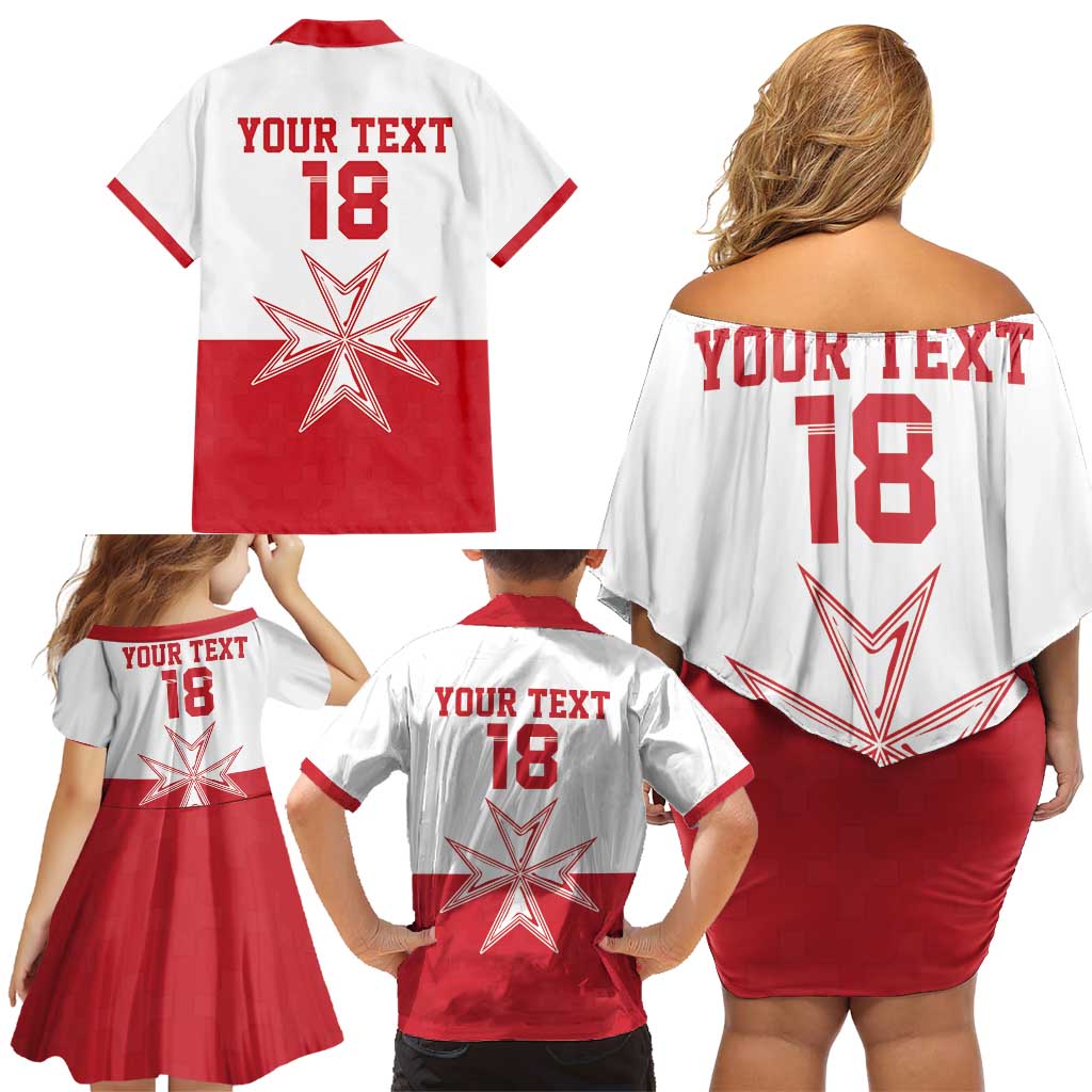 Custom Malta Football Family Matching Off Shoulder Short Dress and Hawaiian Shirt Tim nazzjonali tal-futbol ta Malta