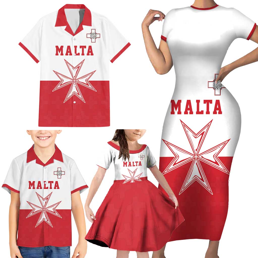 Custom Malta Football Family Matching Short Sleeve Bodycon Dress and Hawaiian Shirt Tim nazzjonali tal-futbol ta Malta