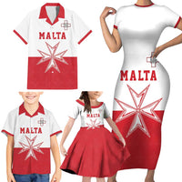 Custom Malta Football Family Matching Short Sleeve Bodycon Dress and Hawaiian Shirt Tim nazzjonali tal-futbol ta Malta