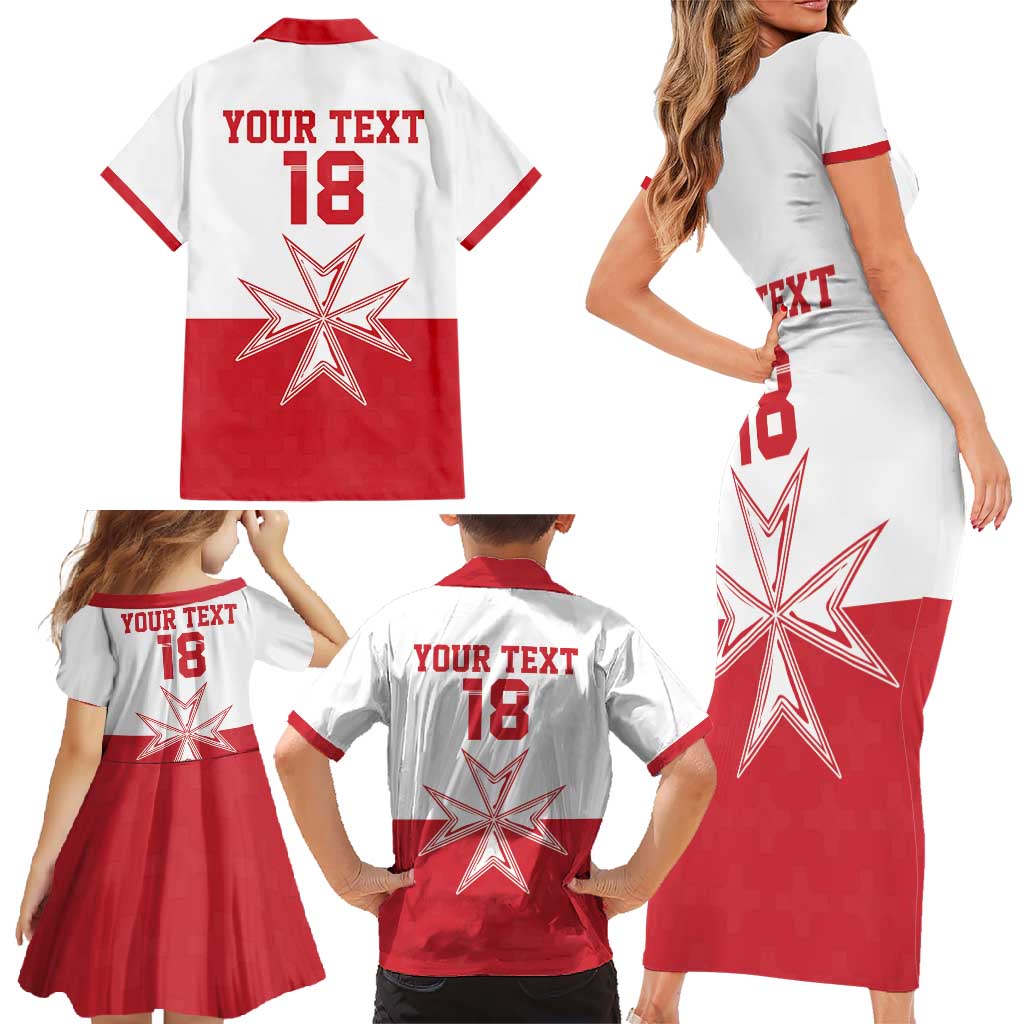 Custom Malta Football Family Matching Short Sleeve Bodycon Dress and Hawaiian Shirt Tim nazzjonali tal-futbol ta Malta