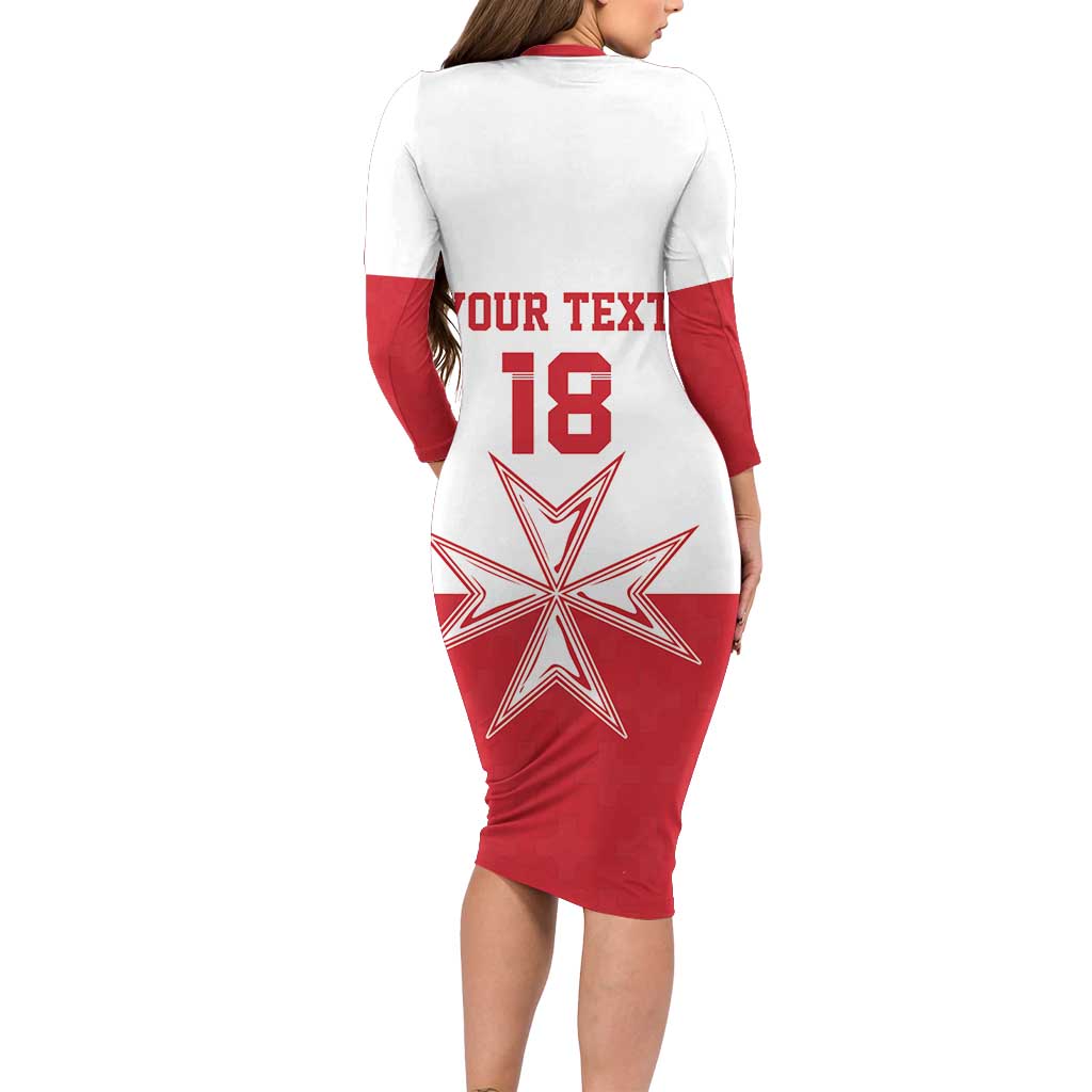 Custom Malta Football Long Sleeve Bodycon Dress Tim nazzjonali tal-futbol ta Malta