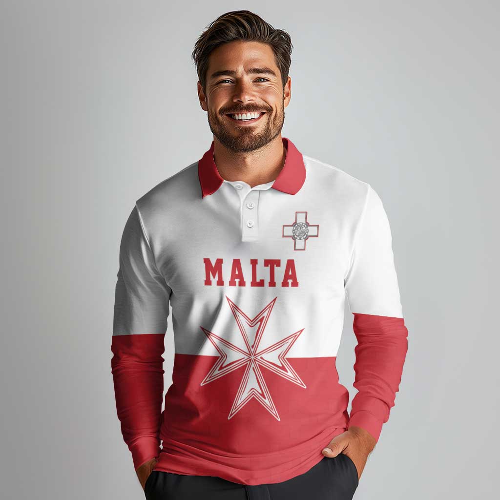 Custom Malta Football Long Sleeve Polo Shirt Tim nazzjonali tal-futbol ta Malta