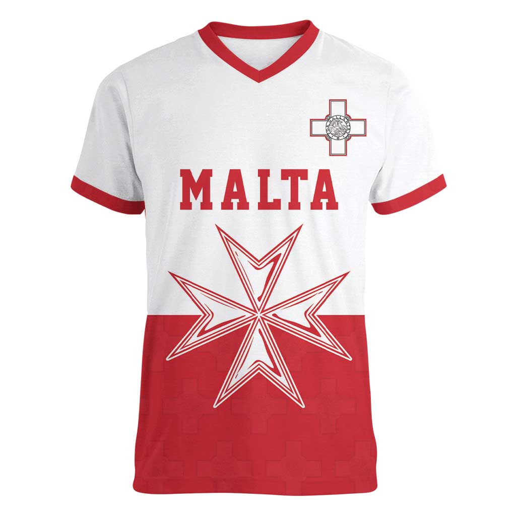 Custom Malta Football Women V-Neck T-Shirt Tim nazzjonali tal-futbol ta Malta