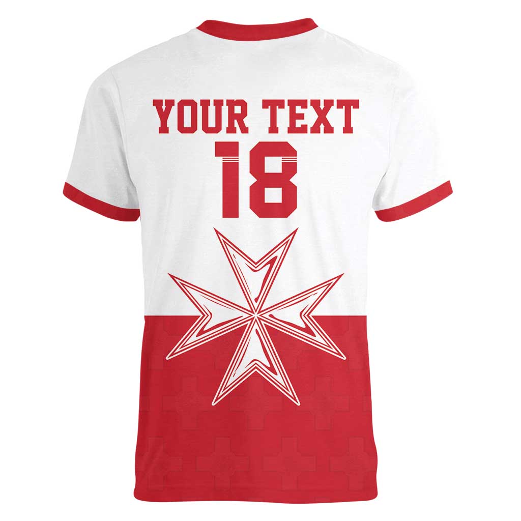 Custom Malta Football Women V-Neck T-Shirt Tim nazzjonali tal-futbol ta Malta