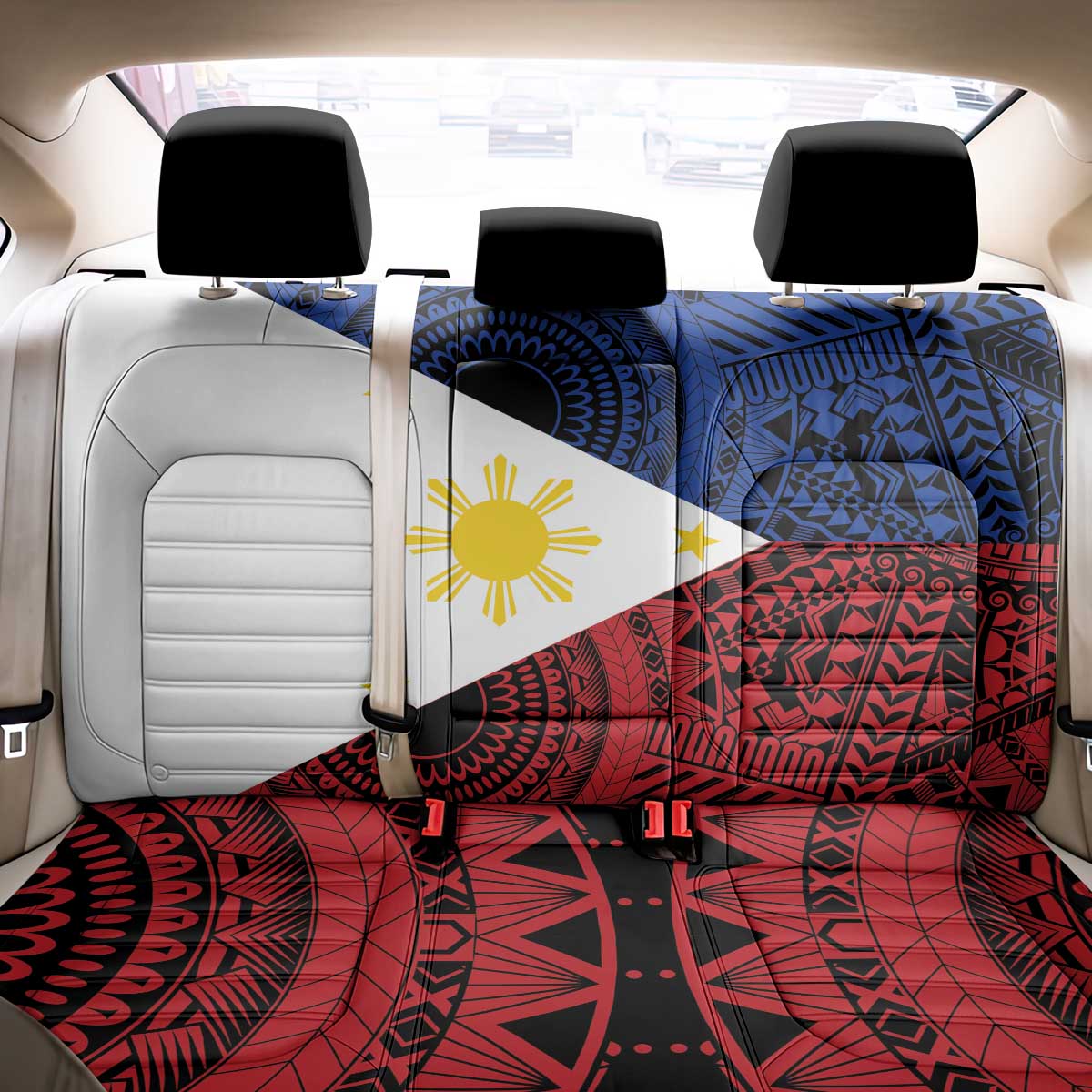 Philippines National Flag Day Back Car Seat Cover Filipino Tribal Pattern