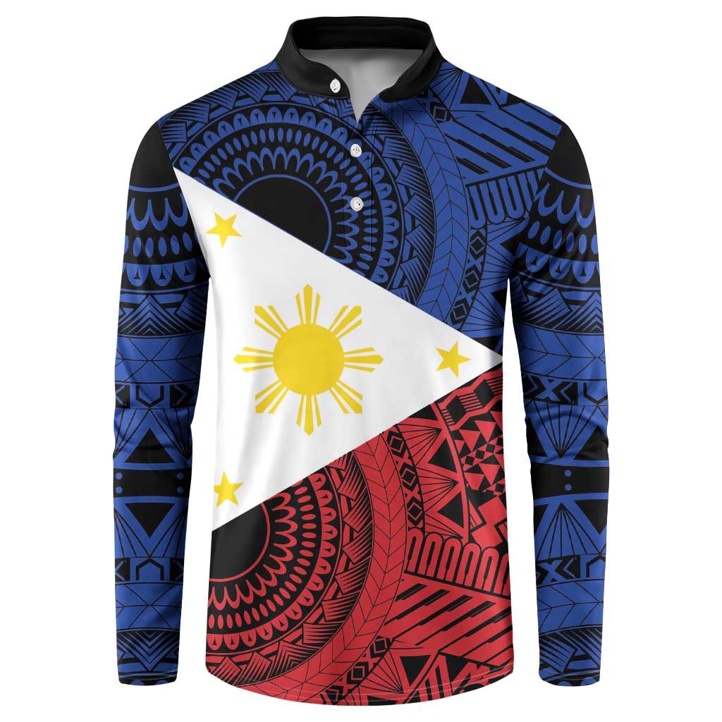 Philippines National Flag Day Button Sweatshirt Filipino Tribal Pattern
