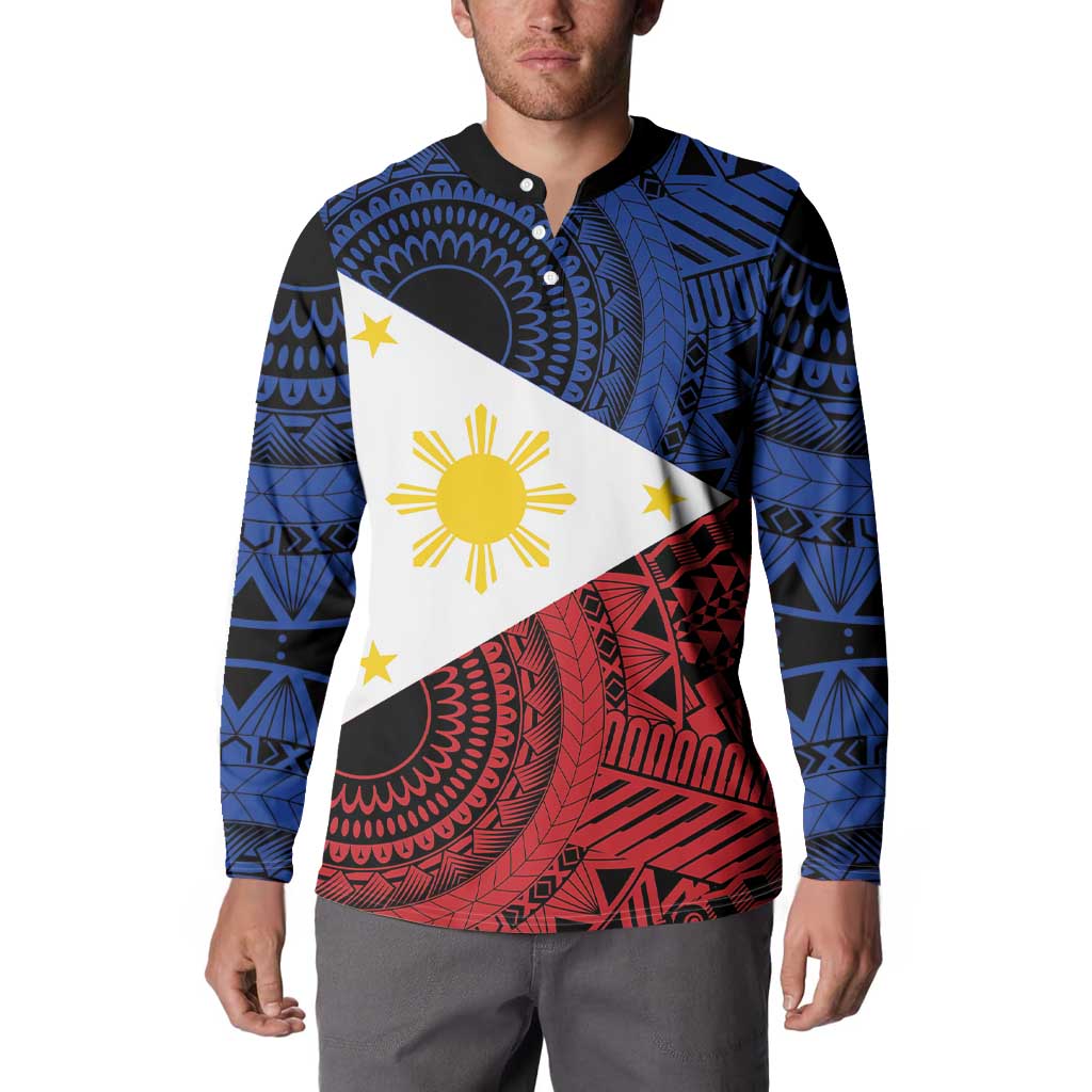 Philippines National Flag Day Button Sweatshirt Filipino Tribal Pattern