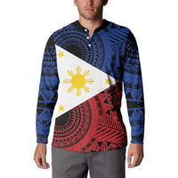 Philippines National Flag Day Button Sweatshirt Filipino Tribal Pattern