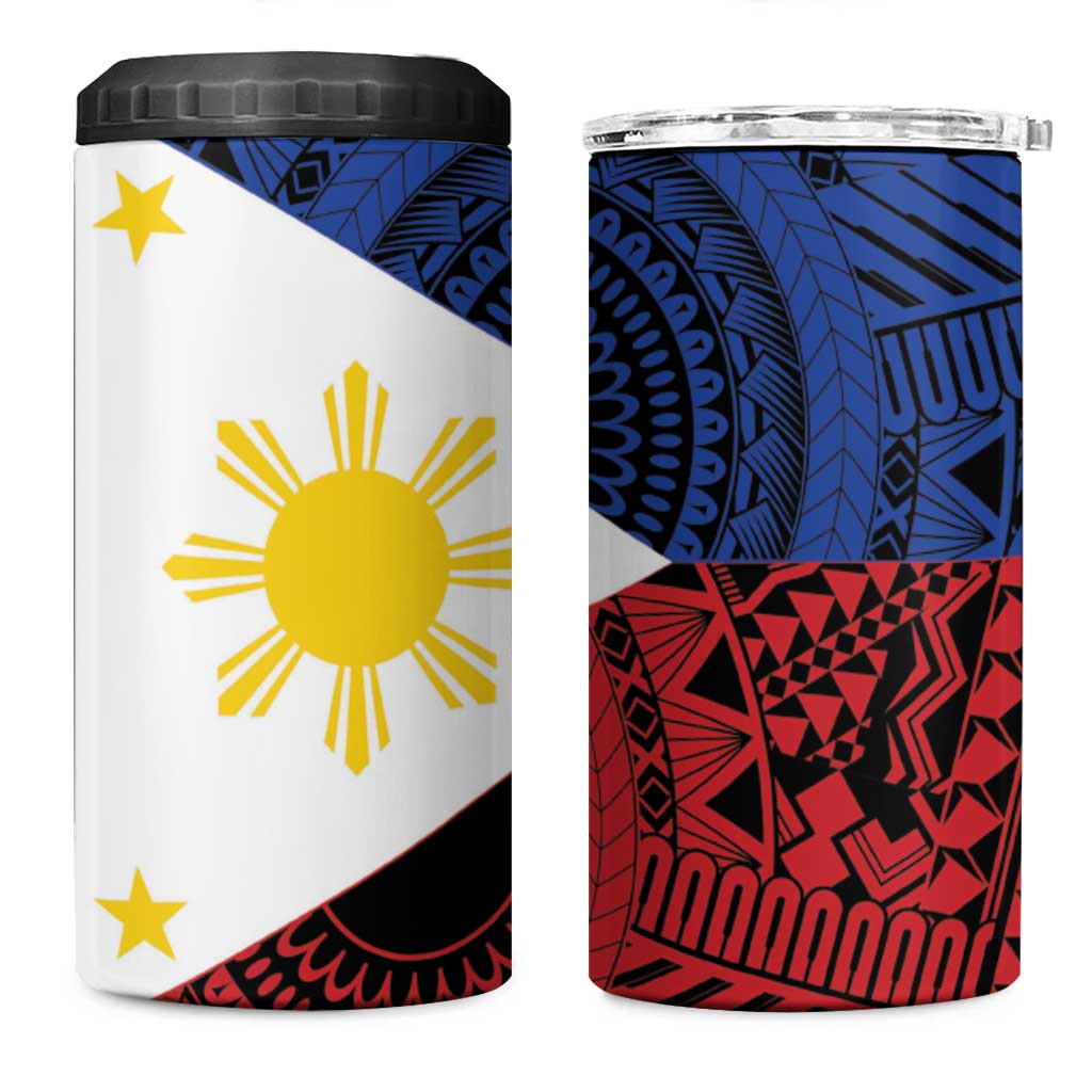 Philippines National Flag Day 4 in 1 Can Cooler Tumbler Filipino Tribal Pattern