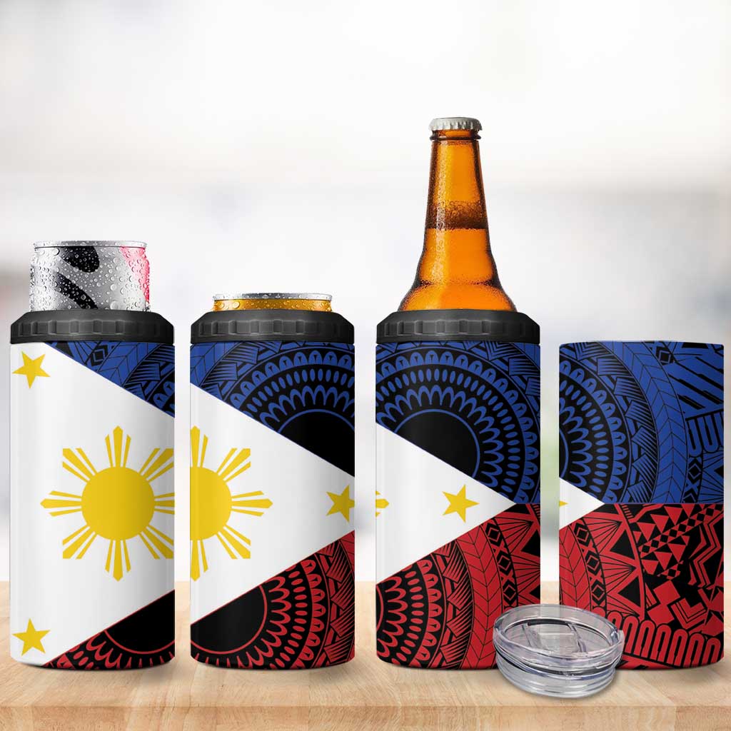 Philippines National Flag Day 4 in 1 Can Cooler Tumbler Filipino Tribal Pattern