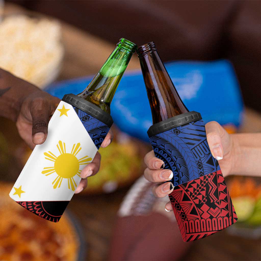 Philippines National Flag Day 4 in 1 Can Cooler Tumbler Filipino Tribal Pattern