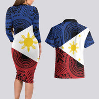 Philippines National Flag Day Couples Matching Long Sleeve Bodycon Dress and Hawaiian Shirt Filipino Tribal Pattern