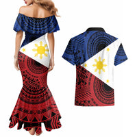 Philippines National Flag Day Couples Matching Mermaid Dress and Hawaiian Shirt Filipino Tribal Pattern