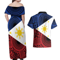 Philippines National Flag Day Couples Matching Off Shoulder Maxi Dress and Hawaiian Shirt Filipino Tribal Pattern