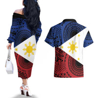Philippines National Flag Day Couples Matching Off The Shoulder Long Sleeve Dress and Hawaiian Shirt Filipino Tribal Pattern