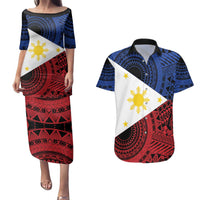 Philippines National Flag Day Couples Matching Puletasi and Hawaiian Shirt Filipino Tribal Pattern