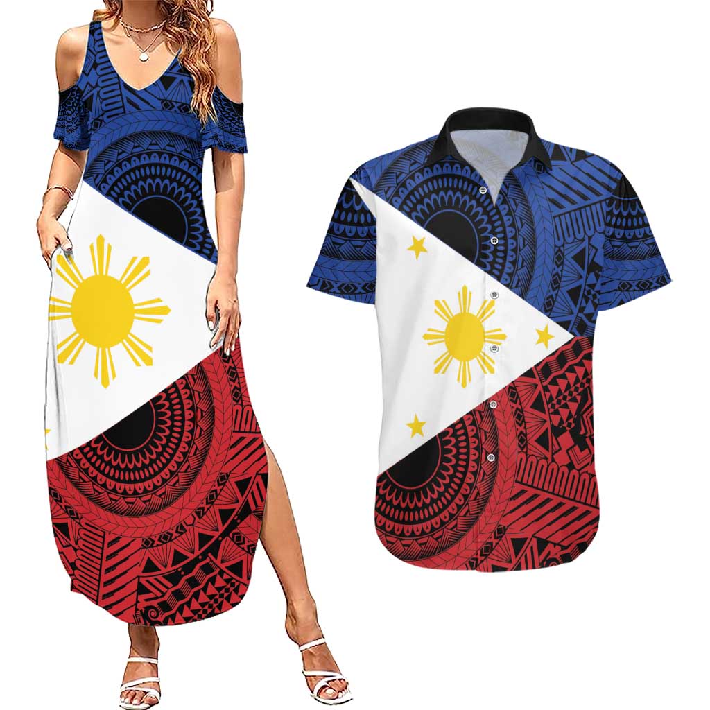 Philippines National Flag Day Couples Matching Summer Maxi Dress and Hawaiian Shirt Filipino Tribal Pattern