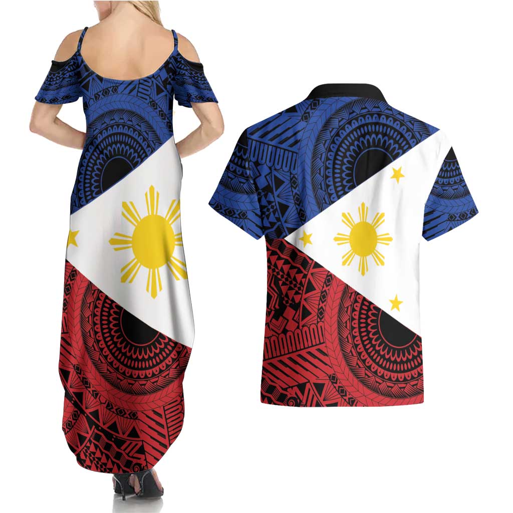 Philippines National Flag Day Couples Matching Summer Maxi Dress and Hawaiian Shirt Filipino Tribal Pattern