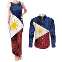 Philippines National Flag Day Couples Matching Tank Maxi Dress and Long Sleeve Button Shirt Filipino Tribal Pattern