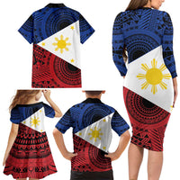 Philippines National Flag Day Family Matching Long Sleeve Bodycon Dress and Hawaiian Shirt Filipino Tribal Pattern