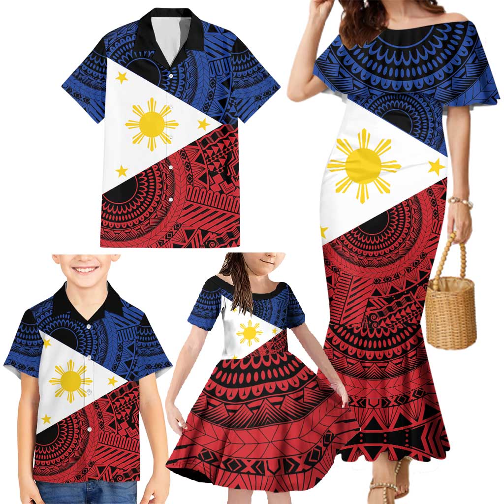 Philippines National Flag Day Family Matching Mermaid Dress and Hawaiian Shirt Filipino Tribal Pattern