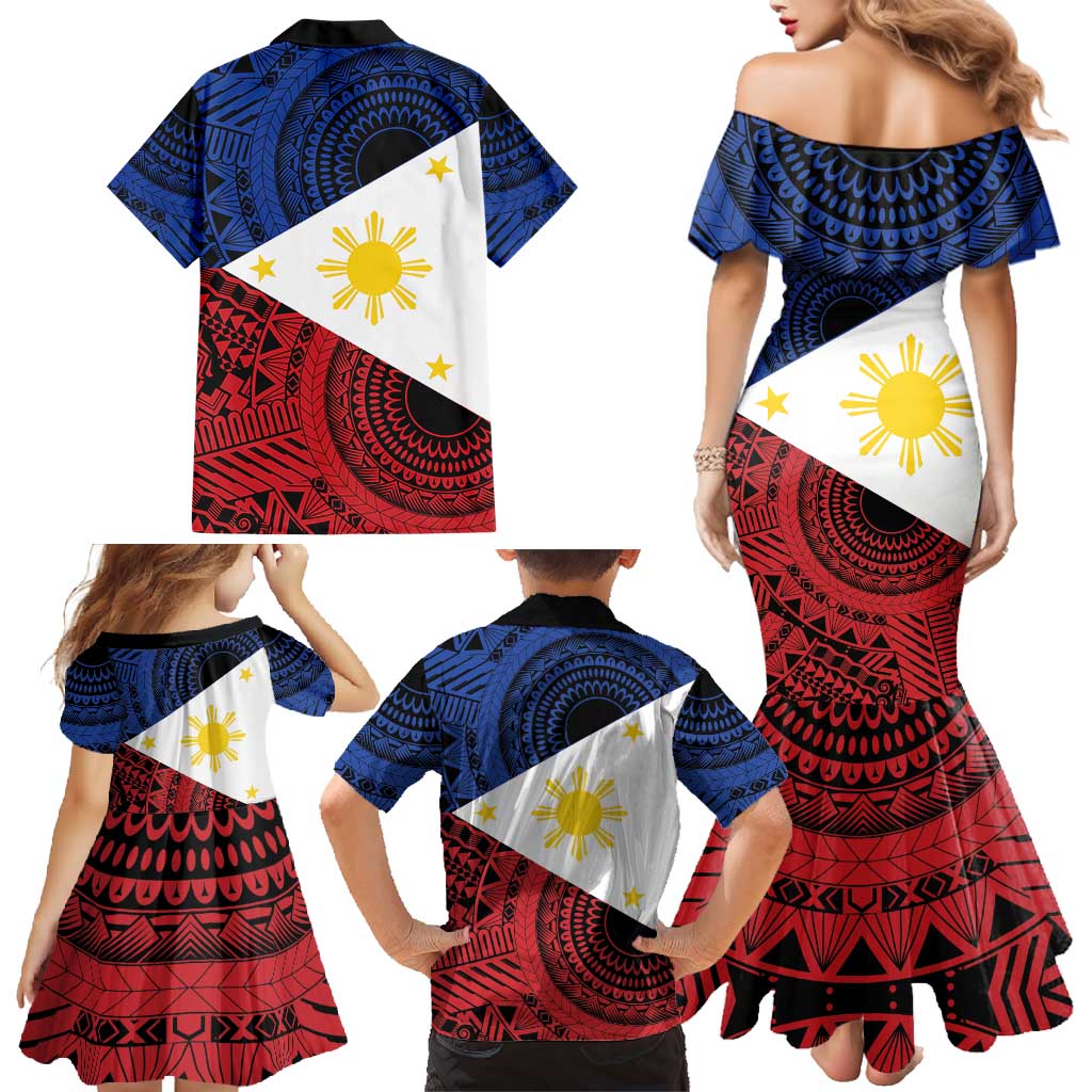 Philippines National Flag Day Family Matching Mermaid Dress and Hawaiian Shirt Filipino Tribal Pattern