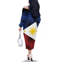 Philippines National Flag Day Family Matching Off The Shoulder Long Sleeve Dress and Hawaiian Shirt Filipino Tribal Pattern