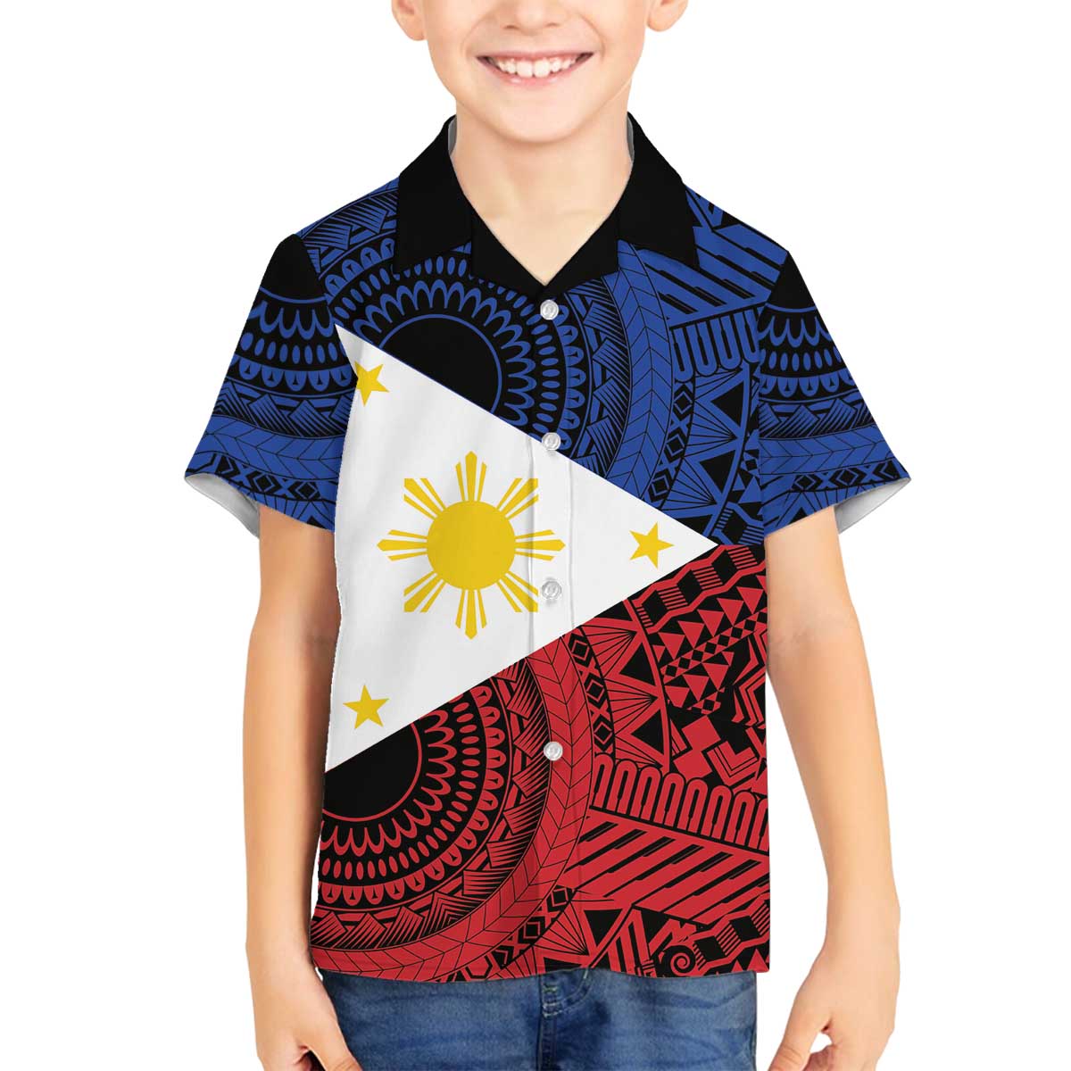Philippines National Flag Day Family Matching Off The Shoulder Long Sleeve Dress and Hawaiian Shirt Filipino Tribal Pattern