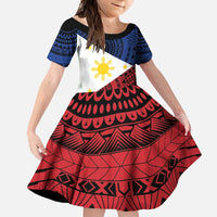 Philippines National Flag Day Family Matching Off Shoulder Maxi Dress and Hawaiian Shirt Filipino Tribal Pattern