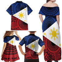 Philippines National Flag Day Family Matching Off Shoulder Maxi Dress and Hawaiian Shirt Filipino Tribal Pattern